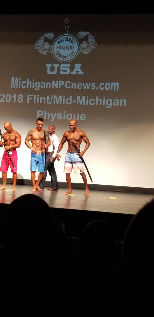 Moh competing at the 2018 NPC Flint/Mid-Michigan Physique competition